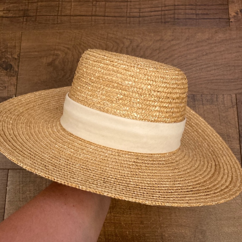 J. Crew Wide Brim Sun Hat Natural Straw w/ Cream Band Size S/M